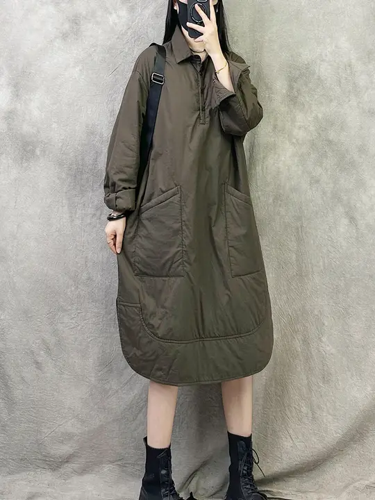 冬用 ヴィンテージスタイルの加厚ワンピース【防寒・ゆったりシルエット】
