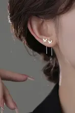 999純銀製 バタフライイヤーカフ【トレンド・流れるフリンジデザイン・睡眠用】
