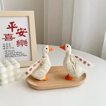 木製置物 アヒル 手彫り ハンドメイド 癒やし メッセージ付き デスク インテリア 誕生日プレゼント