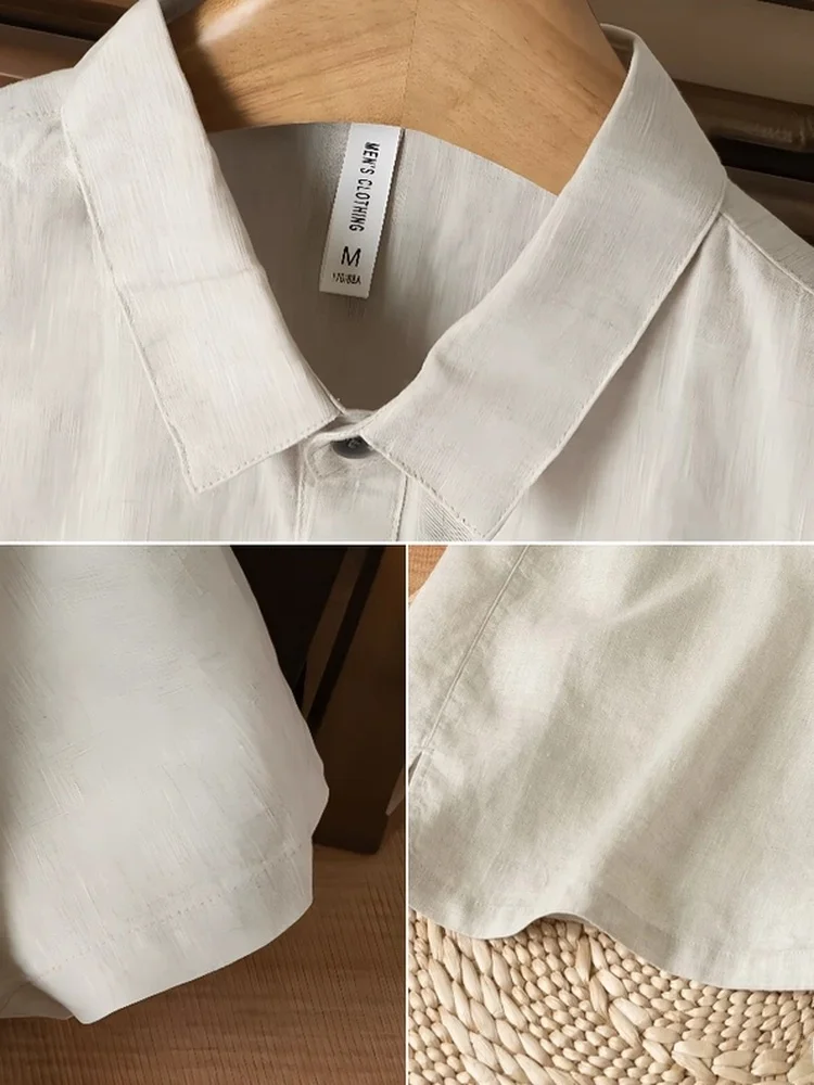 リネン製POLOカラー半袖Tシャツ：通気性と軽量設計が夏の日常に最適なシンプルスタイル