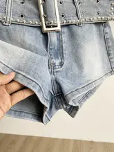 美式デザインのウエストスタッズハイウエストショートパンツ【女性用・スタイリッシュ・足長効果】