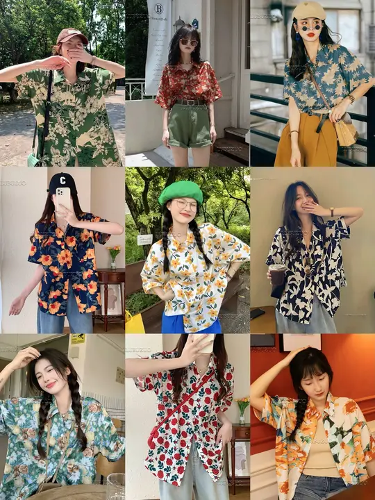 オーバーサイズデザインの花柄シャツ【香港風・短袖・リゾートスタイル】