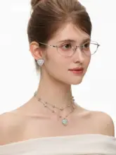 青いハートのネックレス【パールペンダント・二重ケードデザイン・女性用】