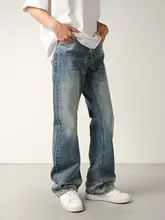 水洗い加工のヴィンテージ風ひらひらデニムパンツ【メンズ・ワイドレッグ・ルーズフィット】