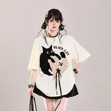 かわいいカートゥーンプリントの夏用半袖Tシャツ【ルーズフィット・デザイン性抜群】