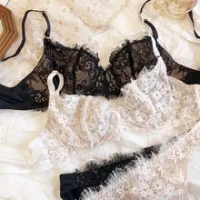 フランス風 セクシーな極薄レース ブラジャー【ワイヤー付き・キャミソール風・透け感】