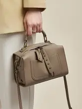 真皮仕様 ボストン枕型ハンドバッグ【シンプルデザイン・斜め掛け対応】
