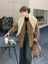 カジュアルニットポンチョ風ブラウンウールコート【秋冬用・トレンド・上品デザイン】