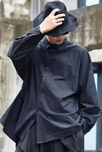 メンズシャツストリートスタイル理髪師デザインダーク日本風不規則デザイン