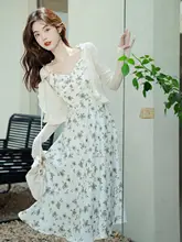 フラワープリント チュニック風 雪纺 Vネック キャミソール ワンピース【春用・ビーチスタイル・エレガント】