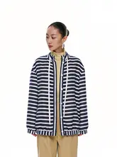 青白ストライプのカーディガン【カジュアル・フライトジャケット・ショート丈】