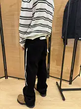 ブラックサイドジッパーコーデュロイカジュアルパンツ