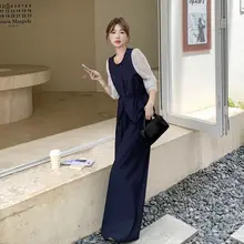 深い紺色のバイカラー風ルーズパンツ【カジュアル・春用・雰囲気のあるデザイン】（セットアップ対応）