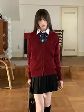 JK制服風 ニットカーディガン【長袖・ワインレッド・アカデミックスタイル】