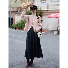 秋色 グレー ウールロングスカート【ハイウエスト・Aライン・プリーツデザイン・レディース】