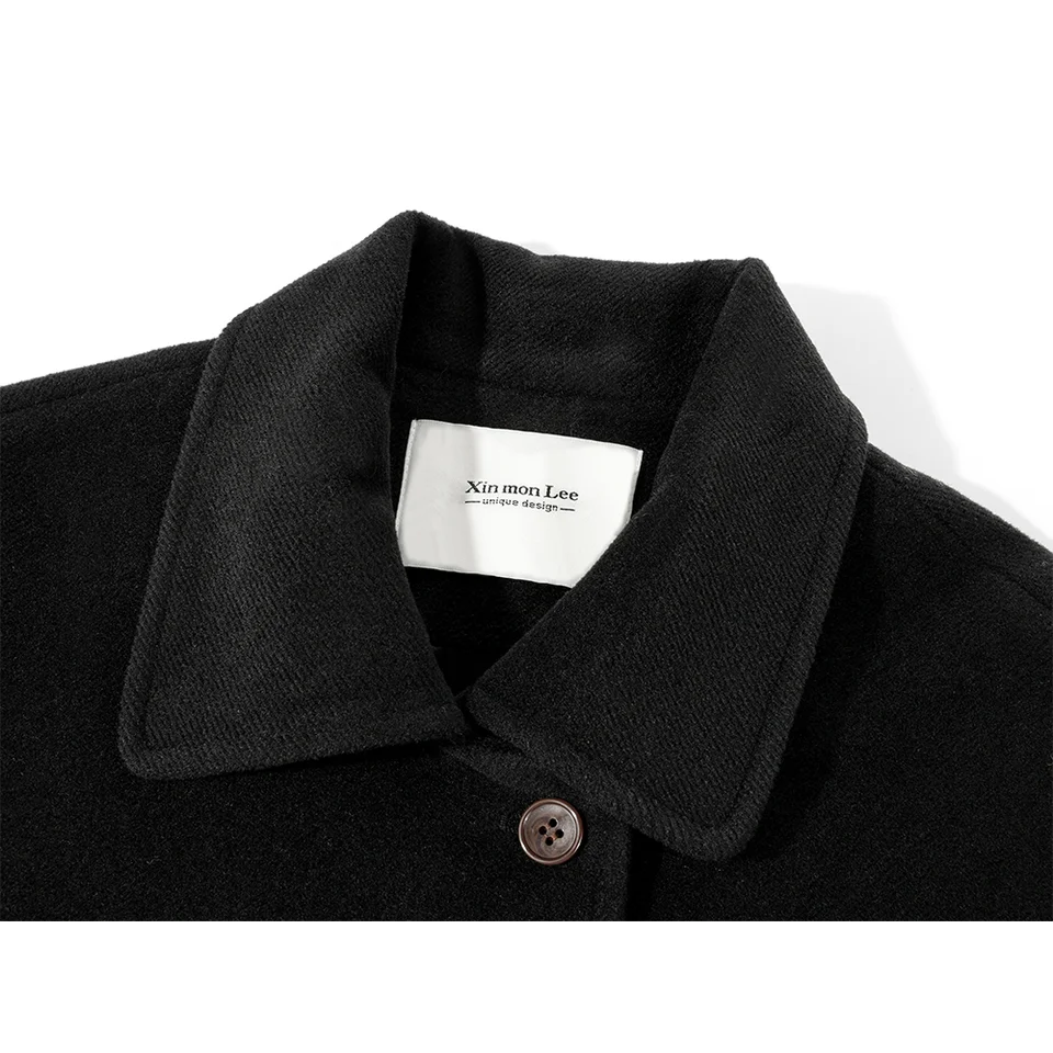 シンプルなボタンデザインのロングウールコート【秋冬用・レトロスタイル】