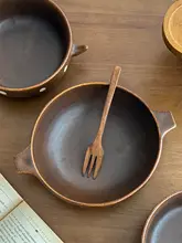 レトロなブラウンドットの両耳ボウル【粗陶製・デザート・フルーツ・サラダ・スープ用・贈り物にも】