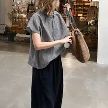 コットンリネン製 ショートスリーブシャツ【アカデミックスタイル・ゆったりサイズ・チェック柄】