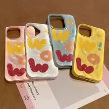 カラフルなイエロー背景のカートン風デザインiPhoneケース【WOW英文・iPhone対応・衝撃吸収】