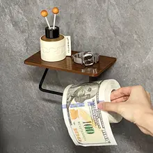 中古風トイレ横壁掛けナプキン収納ボックス【木製・トイレットペーパーホルダー付き】