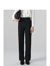 レディース 厚手ストレートパンツ【ハイウエスト・フィット・ダークブルー】