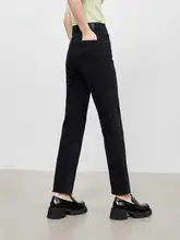 黒のコットン高腰ストレートジーンズ【春秋用・裾カット・洗濯可能】