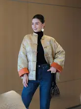 白鹅绒使用 新中式デザインの羽毛コート【麻レーヨン・金糸刺繍・フラワー柄】
