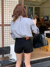 レモンティーカラーの高腰Aラインワイドデニムショートパンツ【カジュアル・春夏用】