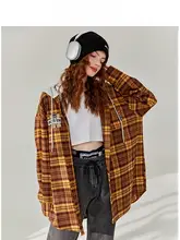 フード付きチェック柄シャツ【フィット・春秋用・女性】（セットアップ対応）
