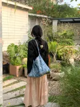 Maymoon 大容量キャンバスショルダー トートバッグ【夏用・小倉ブルー・デザイン性あり】