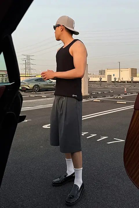 ダブルプリーツのカジュアルパンツ【ウエストゆったり・サマー・ワイドレッグ】（セットアップ対応）