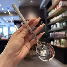 高級感あるステンレス製丸型スプーン【長柄・家庭用・スープ用】
