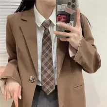 ミルクティーカラーのチェック柄JK制服【女性用・結ばないネクタイ付き・男女兼用】（セットアップ対応）