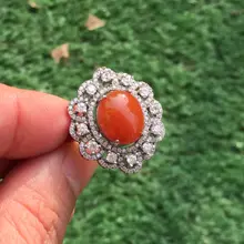 天然南紅瑪瑙のチェリーレッドリング【S925シルバー・ローズゴールド装飾】