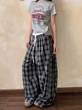 チェック柄ワイドレッグパンツ【レトロストリート・フィット・肌理感】