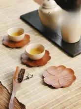 新中式木製茶器用コースター【蓮の花デザイン・防熱・手作り】