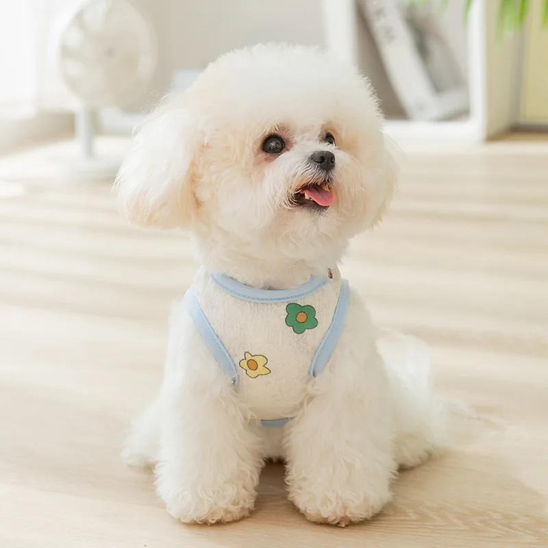 小型犬用夏用全身プリントベスト：散歩服装の通気性と牽引機能を実証