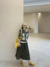 フランス風レトロ深灰色プリーツスカート【フィット・ウエストゴム・春秋用】