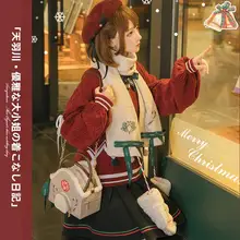 冬の祈願を込めたレディースJK制服【赤色・オリジナルデザイン・ニットカーディガン付き・秋冬用】（セットアップ対応）