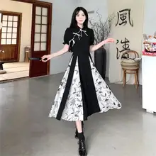 大きいサイズ 新中式デザインの改良版チャイナドレス【夏用・体型カバー・気質あり】（セットアップ対応）