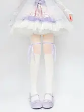 ロリータ風 紫色リボンソックス【女性用・スイートデザイン・ホワイトストッキング】