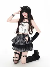 星柄チェックの重工ハーフ丈ケーキスカート【女性用・おしゃれなデザイン】