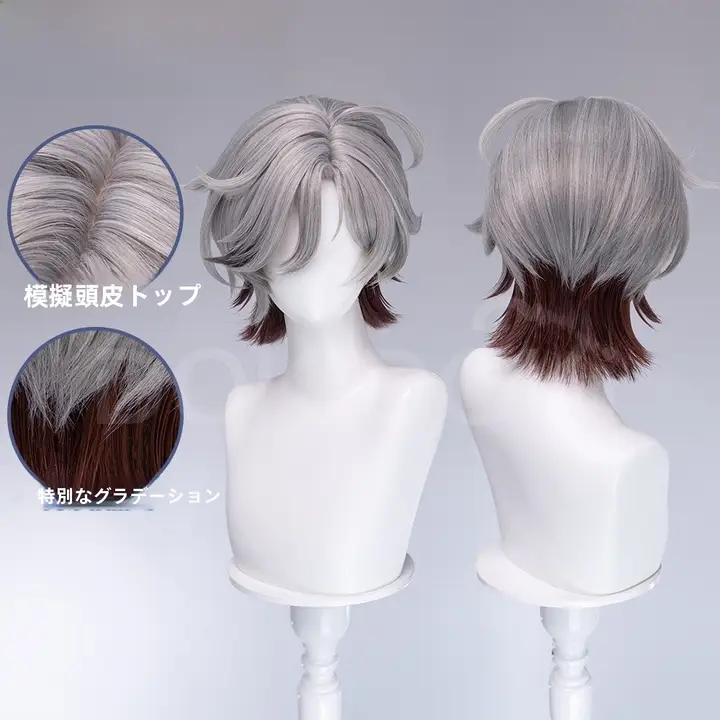 原神 叶洛亚 コスプレ用ウィッグ【サイドパート・グラデーションデザイン】