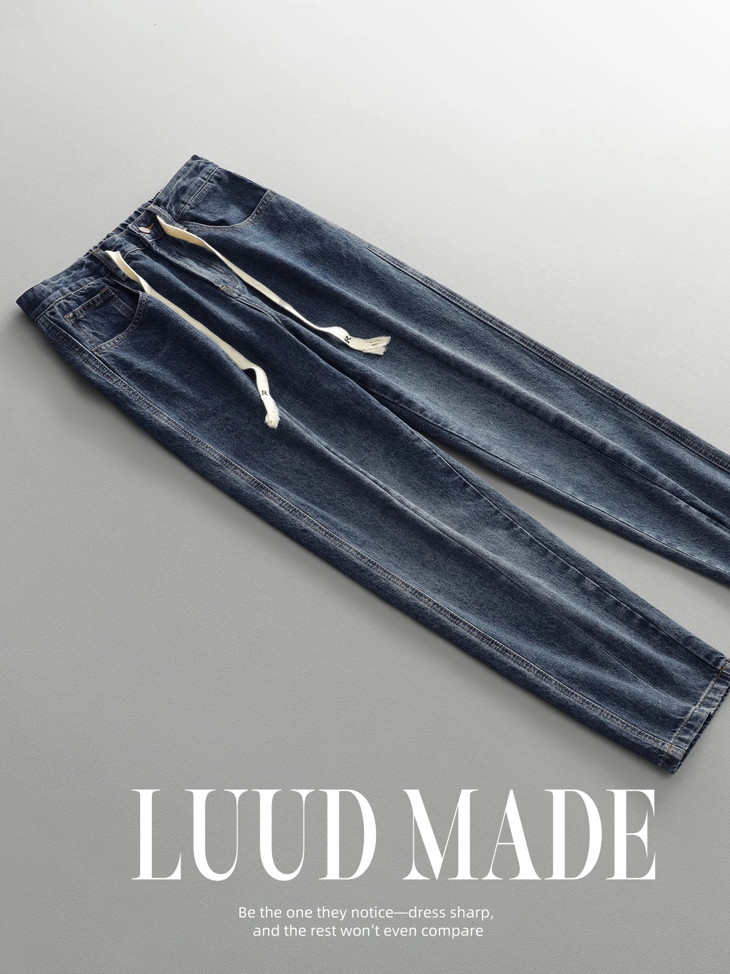 LUUD ワンウォッシュデニムパンツ：水洗加工による自然な風合いと現代風スタイルの実用性