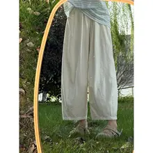 感のある白色のロングパンツ【夏用・ゆったりシルエット・カジュアルスタイル】（セットアップ対応）