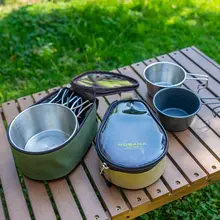 アウトドア用 ステンレススチール製 食器セット【ピクニック・キャンプ・登山・釣り用】（セットアップ対応）