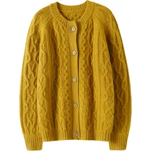 厚手の100%純羊毛カーディガン【ラウンドネック・極上の柔らかさ・スタイル】