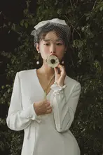 ヴィンテージデザインのウエディングヘッドバンド【短いベール付き・クラシックスタイル】