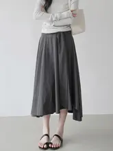 春夏用 グレー系 ラップ風デザイン スカート【ゆったりしたシルエット・不規則な裾・優しい雰囲気】