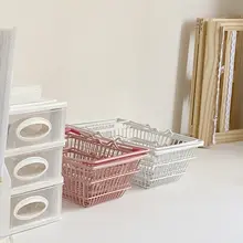 スチール製デスクトップ収納ボックス【ホワイト・ピンク・シンプルデザイン・アクセサリー収納】